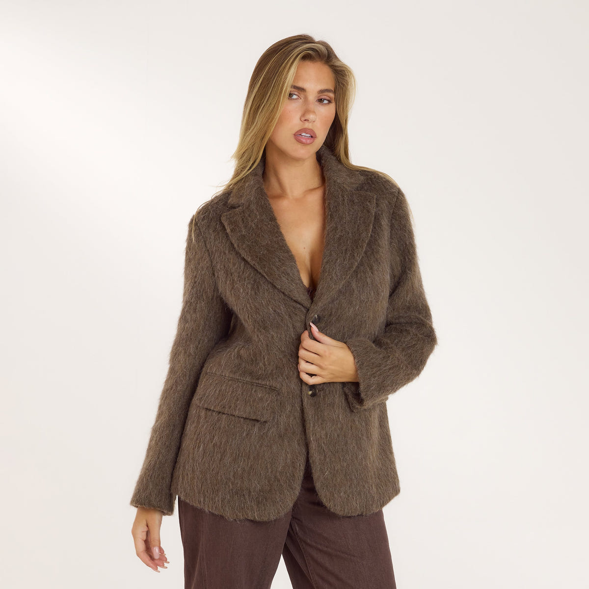 Oversized Wool Blend Blazer - Mink