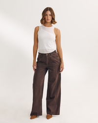 Dipped-Waist Wide-Leg Jeans - Espresso