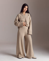 Ribbed Hem Knitted Trousers - Mink