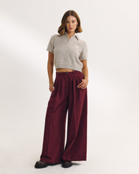 Wide-Leg Tailored Trousers - Cherry Lacquer
