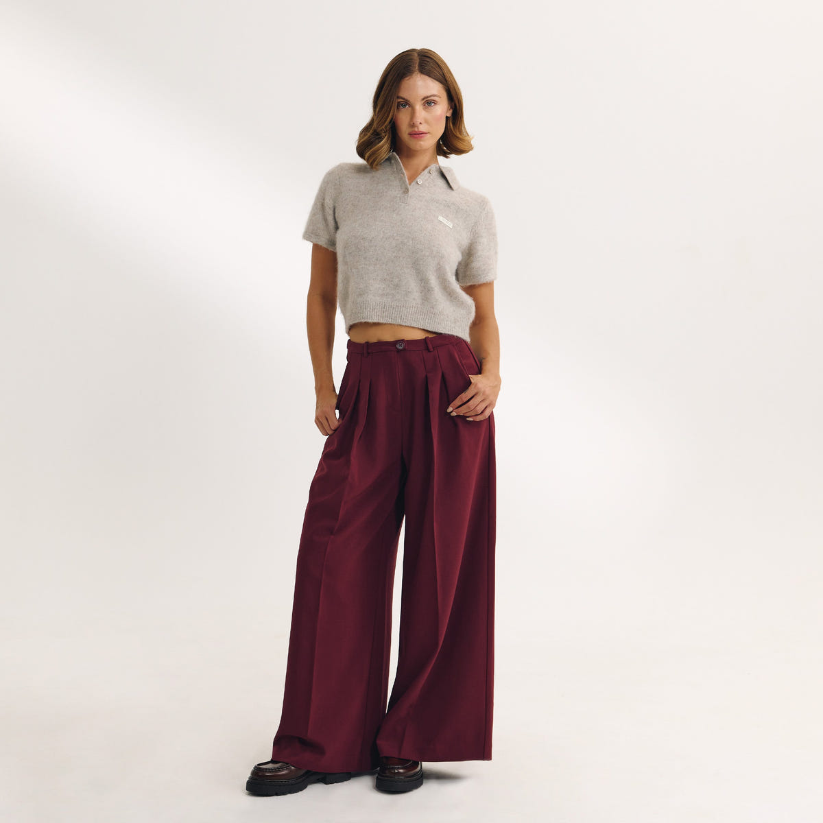 Wide-Leg Tailored Trousers - Cherry Lacquer