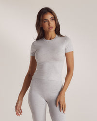 Cotton Blend Short Sleeve Top - Grey Marl