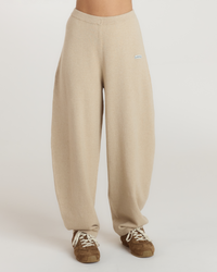 Barrel Leg Knitted Joggers - Oatmeal Marl