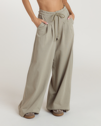 Pleated Wide Leg Trousers - Thyme