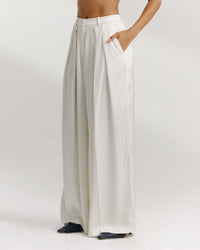 Satin Wide-Leg Pants - Off White