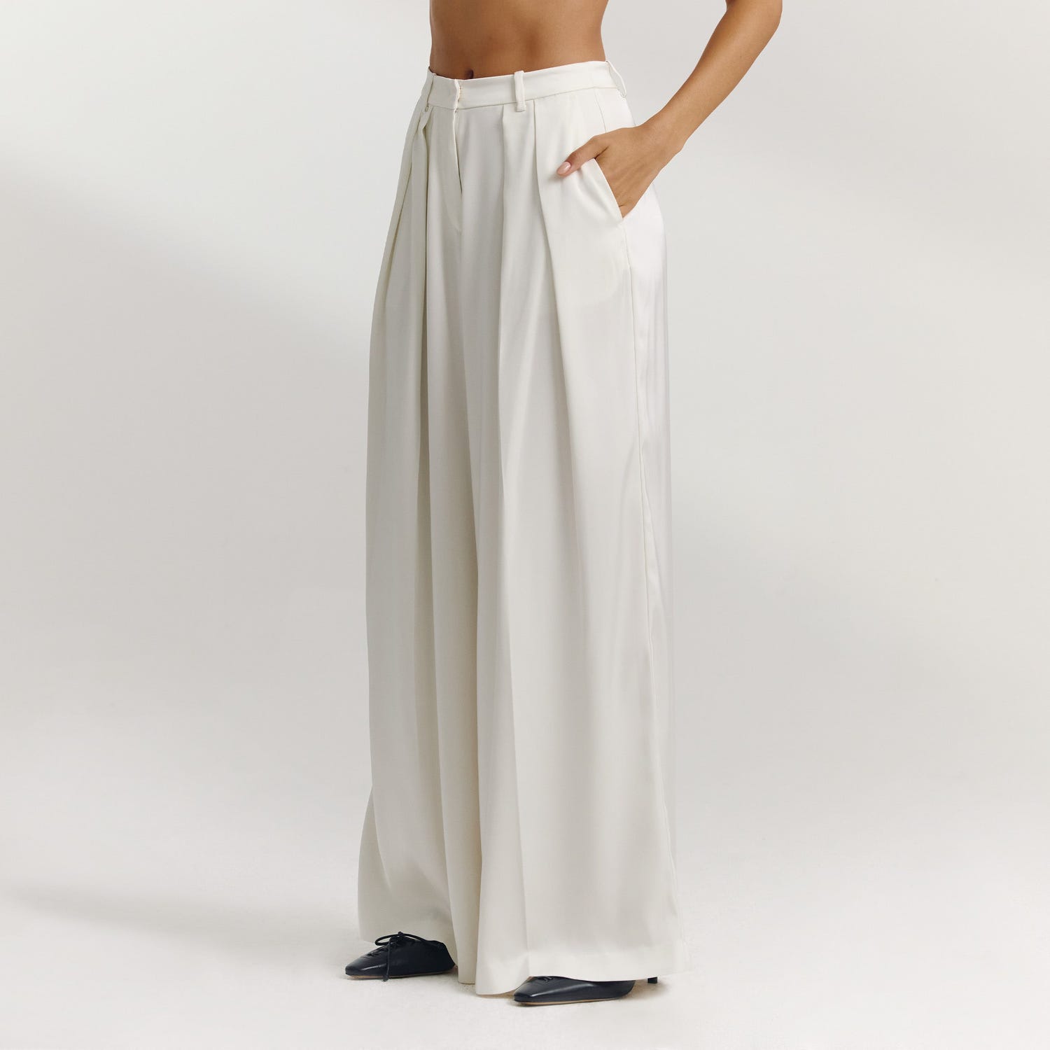 Satin Wide-Leg Pants - Off White