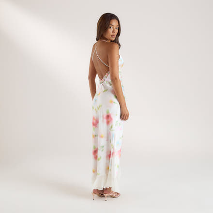 Aurora Printed Satin Maxi Dress - Floral Print