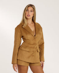 Suedette Blazer - Tan