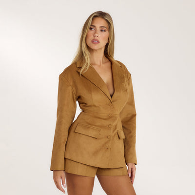 Suedette Blazer - Tan