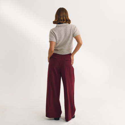 Wide-Leg Tailored Trousers - Cherry Lacquer