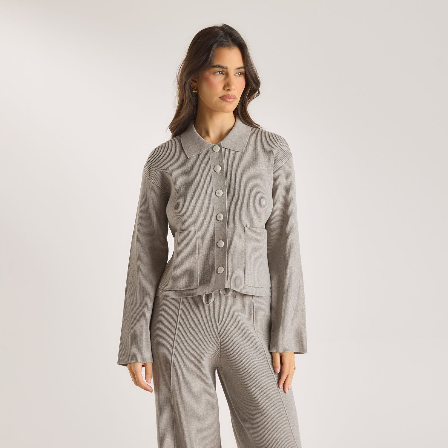 Knitted Oversized Shirt - Warm Grey