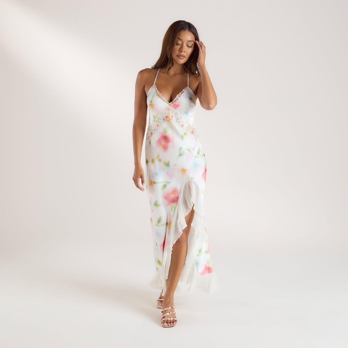 Aurora Printed Satin Maxi Dress - Floral Print