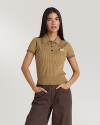 Knitted Polo Top - Tan