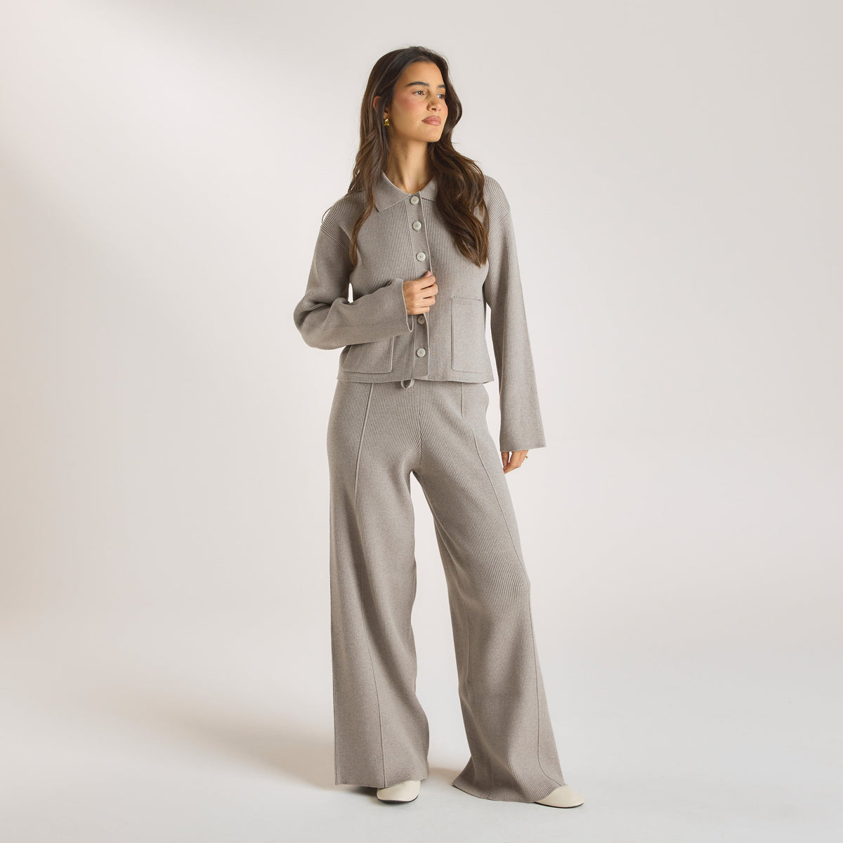 Knitted Oversized Shirt - Warm Grey