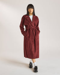 Suedette Trench Coat - Burgundy