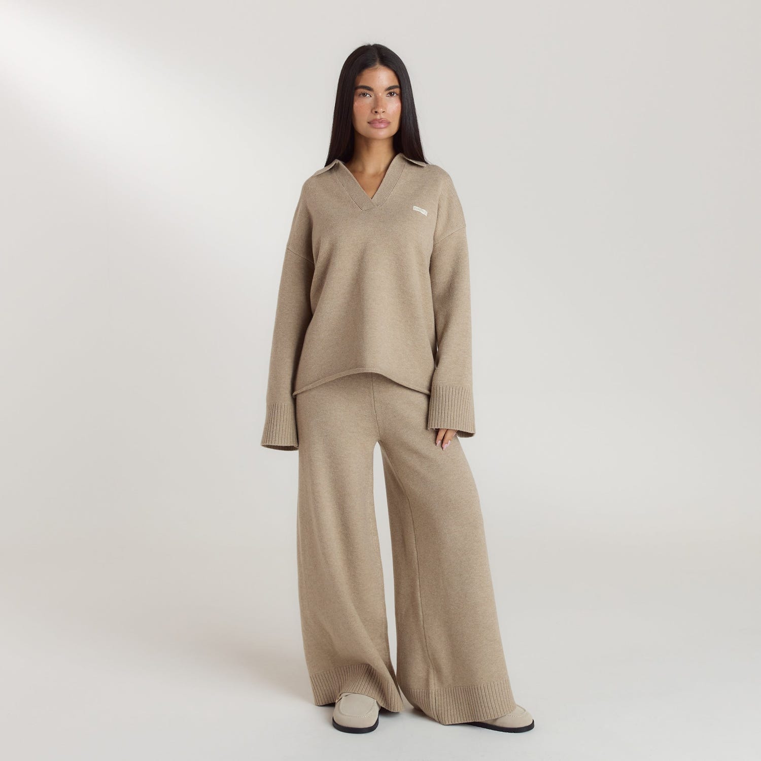Ribbed Hem Knitted Trousers - Mink