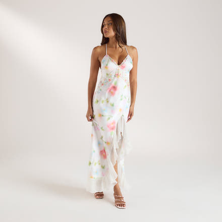 Aurora Printed Satin Maxi Dress - Floral Print