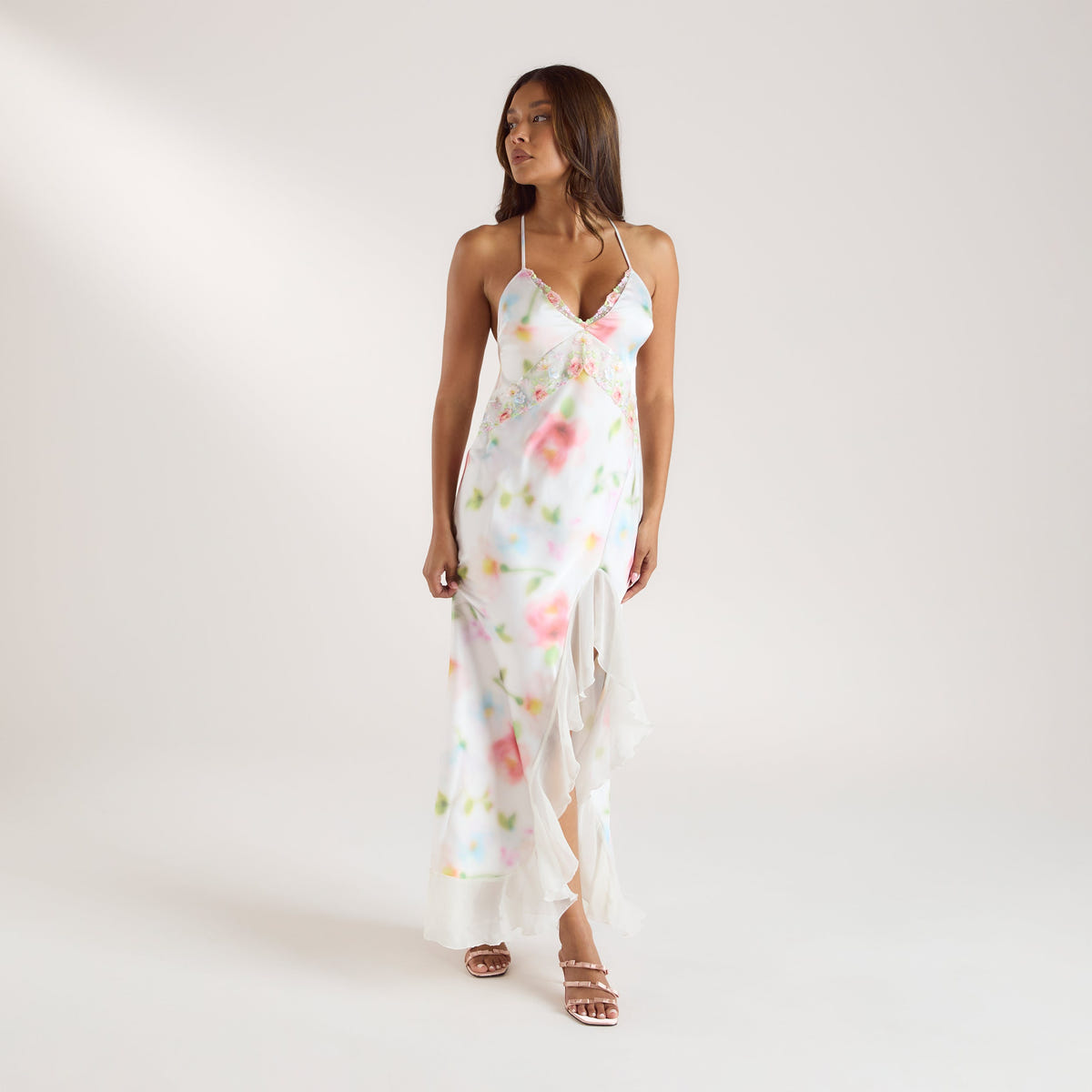 Aurora Printed Satin Maxi Dress - Floral Print