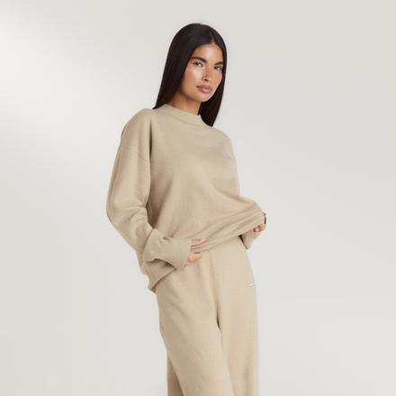 Cuffed Crew Neck Knitted Jumper - Oatmeal Marl